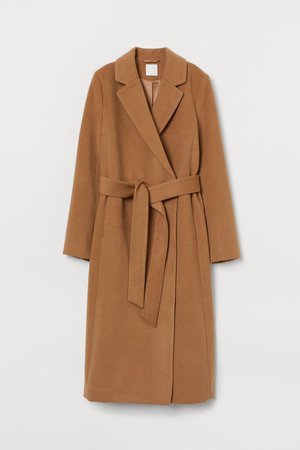 Пальто с поясом - Темно-бежевый - Женщины | H&M RU