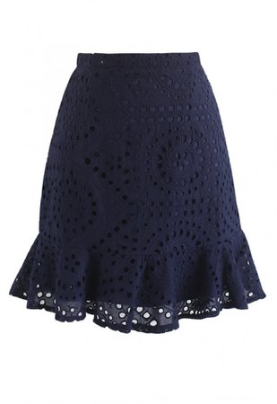 Let Love Grow Eyelet Mini Skirt in Navy - Retro, Indie and Unique Fashion
