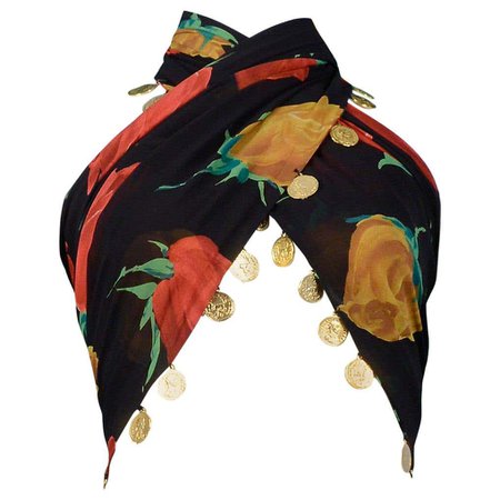 Vintage Complice Black Floral Coin Shawl Sarong Top 1992 For Sale at 1stDibs
