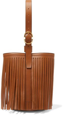 Trademark - Fringed Leather Bucket Bag - Tan