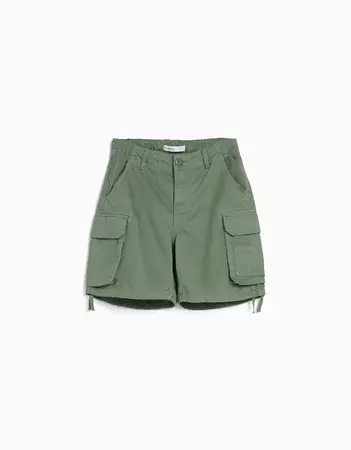 Cotton cargo Bermuda shorts with straps - New - Woman | Bershka