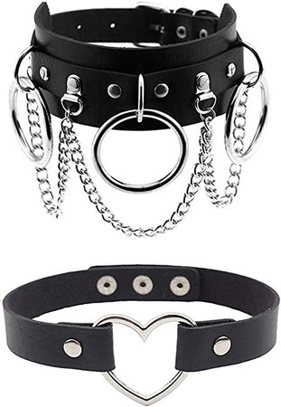 Amazon.com: Xjoyous Choker Necklace PU Leather Goth Choker Collar with O Shape Punk Rock Collar Adjustable Size –2 Set Black 2: Jewelry
