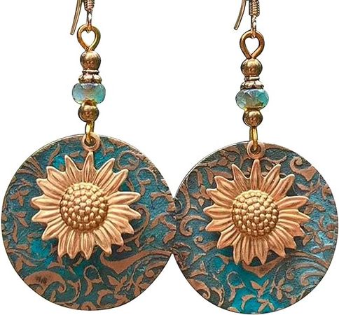 Amazon.com: Boho Earrings for Women,MZLYQ Vintage Statement Sunflower Daisy Hook Gypsy Ethnic Handmade Unique Hollow Metal Earrings (B-Sunflower): Clothing, Shoes & Jewelry
