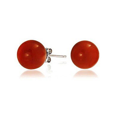 925 Sterling Silver Round Dyed Coral Stud Earrings 6mm