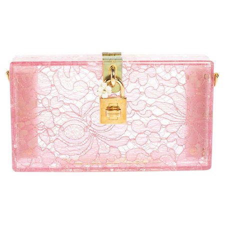 Dolce and Gabbana Pink Acrylic Lace Dolce Box Bag For Sale at 1stDibs