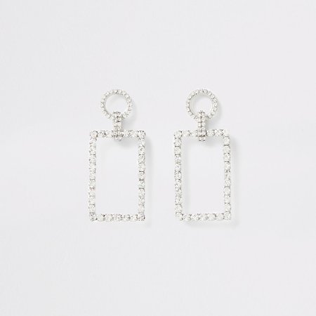 Silver diamante earrings| River Island