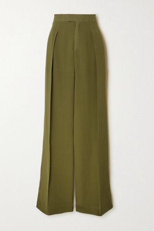 Green Pleated silk-georgette wide-leg pants | Chloé | NET-A-PORTER