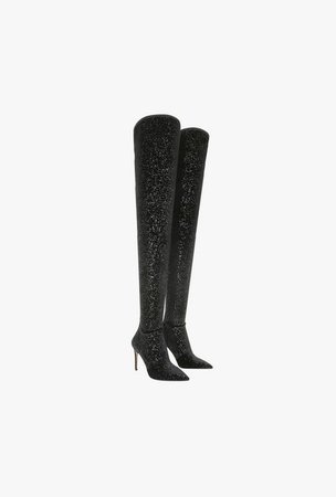 ‎ ‎ ‎Amazone Glittered Velvet Over The Knee Boots ‎ for ‎Women‎ - Balmain.com