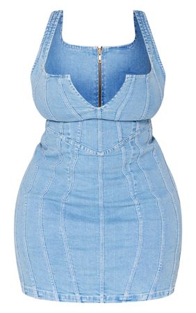 Plus Light Blue Wash Corset Denim Bodycon Dress | PrettyLittleThing USA