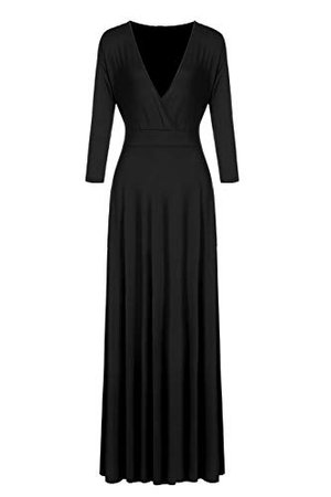 POSESHE Women's Solid V-Neck 3/4 Sleeve Plus Size Evening Party Maxi Dress (2XL, 01 Black) at Amazon Women’s Clothing store: