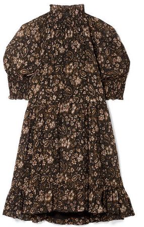 Josie Smocked Floral-print Silk-georgette Mini Dress - Black