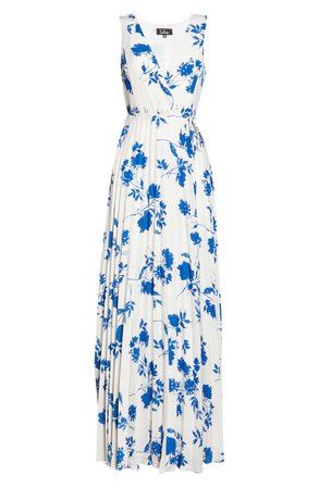 Lulus Lindsie Floral Pleated Wrap Front Maxi Dress white