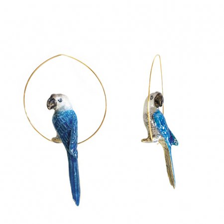 Blue&Grey Parrot hoop earrings
