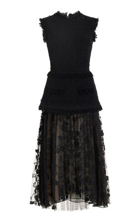 Guipure Lace And Tweed Midi Dress By Oscar De La Renta | Moda Operandi