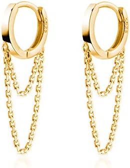 Amazon.com: Reffeer 925 Sterling Silver Tassel Chain Drop Dangle Small Hoop Earrings Huggie for Women Teen (C-Gold): Clothing, Shoes & Jewelry