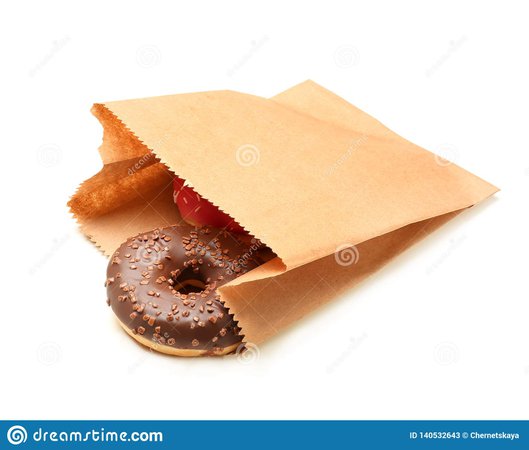 Paper Bag With Donuts On White. Space For Design Stock Image - Image of market, isolated: 140532643