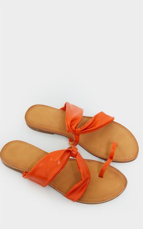 Orange Pu Toe Loop Pull Over Flat Mule Sandals | PrettyLittleThing USA