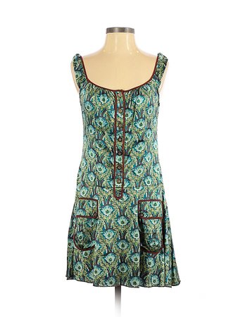 Free People 100% Silk Paisley Teal Casual Dress Size 2 - 76% off | thredUP