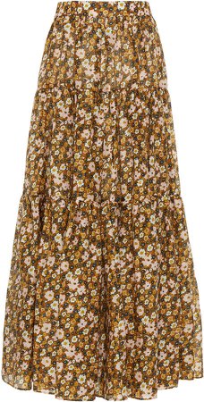 LEE MATHEWS Ariel Floral-Print Linen-Silk Maxi Skirt Size: 0