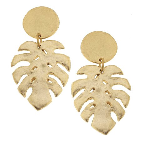 Monstera Gold Plated Palm Leaf Earrings - Susan Shaw Jewelry