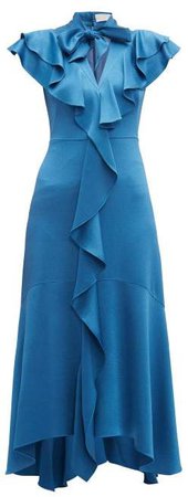Ruffled Hammered Satin Dress - Womens - Blue