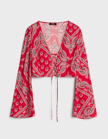 Paisley print blouse with bow - New - Bershka United States