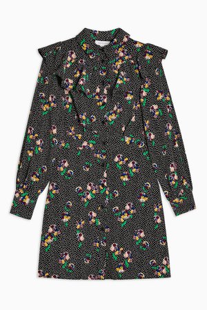 Floral Print Yoke Mini Dress | Topshop black