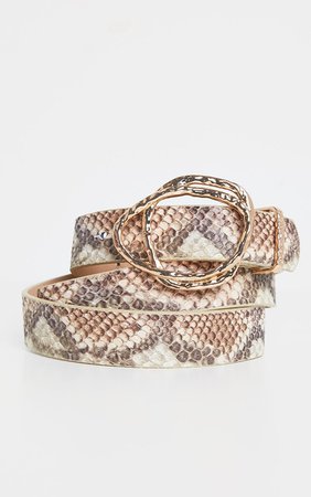Natural Snake Hammered Gold Buckle Belt | PrettyLittleThing USA