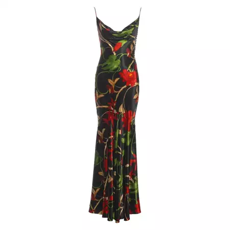 Christian Dior by John Galliano Floral Bias Cut Silk Evening Dress, fw 2002 For Sale at 1stDibs