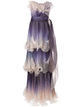 Marchesa Structured Ombre Ruffle Gown