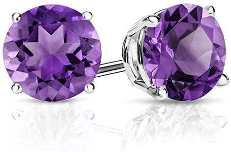 Amazon.com: Gem Stone King 925 Sterling Silver Purple Amethyst Stud Earrings For Women (2.40 Cttw, Gemstone Birthstone, Round 7MM): Clothing, Shoes & Jewelry