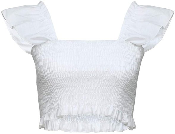 Amazon.com: Leyorie Elegant Crop Tops Ruffle Cuff Ruched Frill Slim Fit Tube Top Sexy Expose Belly Button Tank Top (White,S): Clothing