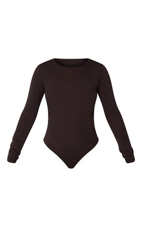 Recycled Chocolate Basic Long Sleeve Bodysuit | PrettyLittleThing USA