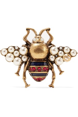 Gucci | Gold-tone, enamel, crystal and faux pearl brooch | NET-A-PORTER.COM