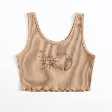 sun and moon graphic ribbed tank top