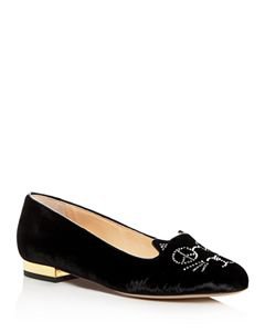 Charlotte Olympia Women's Kitty Embroidered Velvet Flats | Bloomingdale's