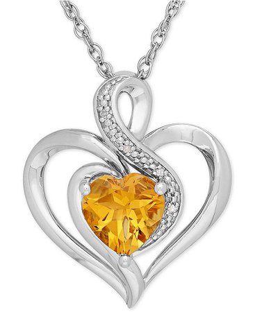 Macy's Sterling Silver Citrine & Diamond Accent Heart Pendant Necklace