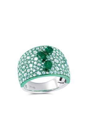18k White Gold With Emerald And Diamond Band Ring In Green Rhodium By Graziela | Moda Operandi