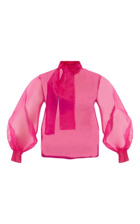 Share HOT PINK SHEER ORGANZA PUSSY BOW PUFF SLEEVE BLOUSE - Google Search