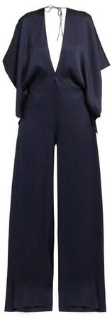 Auclair Wide Leg Hammered Silk Jumpsuit - Womens - Navy
