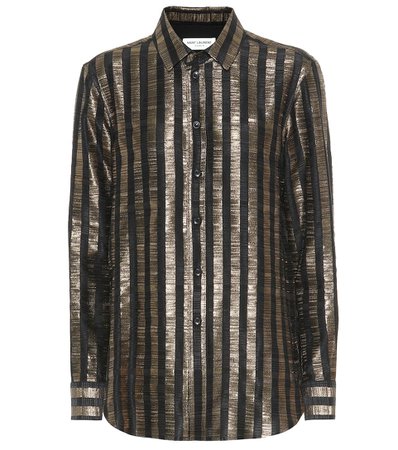 Saint Laurent - Striped silk-blend lamé shirt | Mytheresa