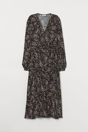 V-neck Wrap Dress - Black/floral - Ladies | H&M US