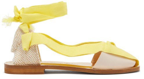 X Thierry Colson Teresa Wrap-tie Canvas Sandals - Yellow White