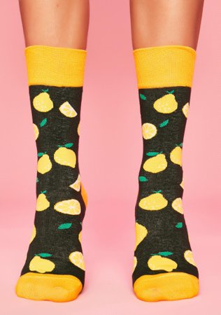 Lemon Print Socks - Yellow | Dolls Kill