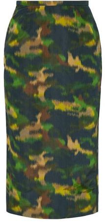 Camouflage Print Cotton Blend Taffeta Pencil Skirt - Womens - Green Multi