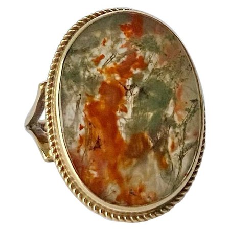 Vintage moss agate 9 Carat Gold Ring For Sale at 1stDibs
