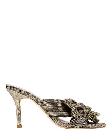 Loeffler Randall Claudia Knotted Plissé Mules in gold | INTERMIX®