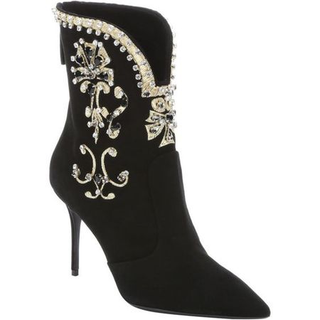 Giuseppe Zanotti Black Suede Crystal Embellished 'lucrezia' Ankle Boots