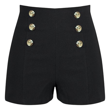 High Waisted Shorts with Anchor Buttons in Black - Sailor Girl Stretchy Show – Double Trouble Apparel