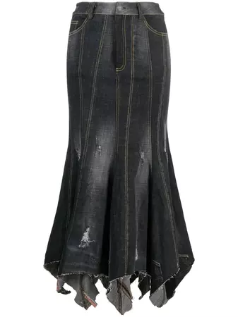 Yueqi Qi Asymmetric Distressed Denim Skirt - Farfetch